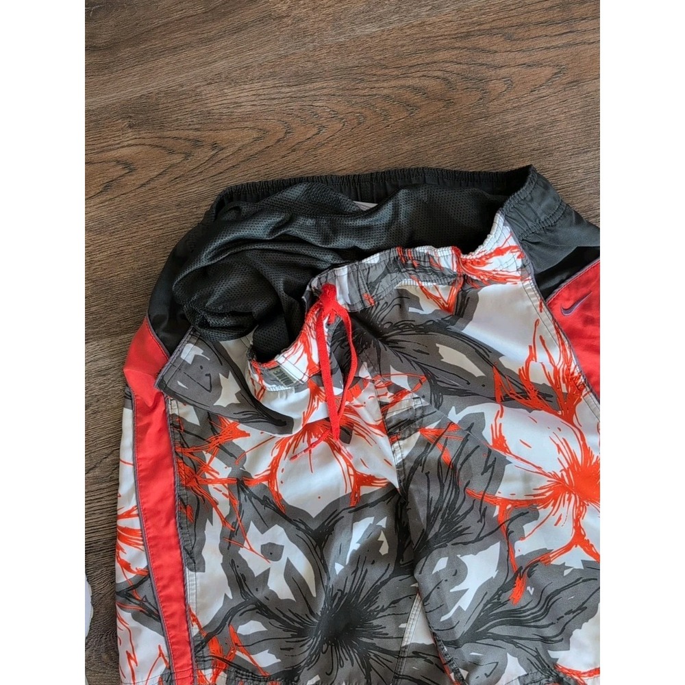 Nike Swim Mens Board Shorts Floral Tropical Print Orange Grey White Size Medium - Picture 9 of 14